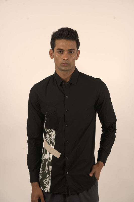 Black Designer Shirt With Front Patch Work