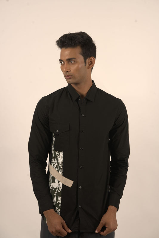 Black Designer Shirt With Front Patch Work