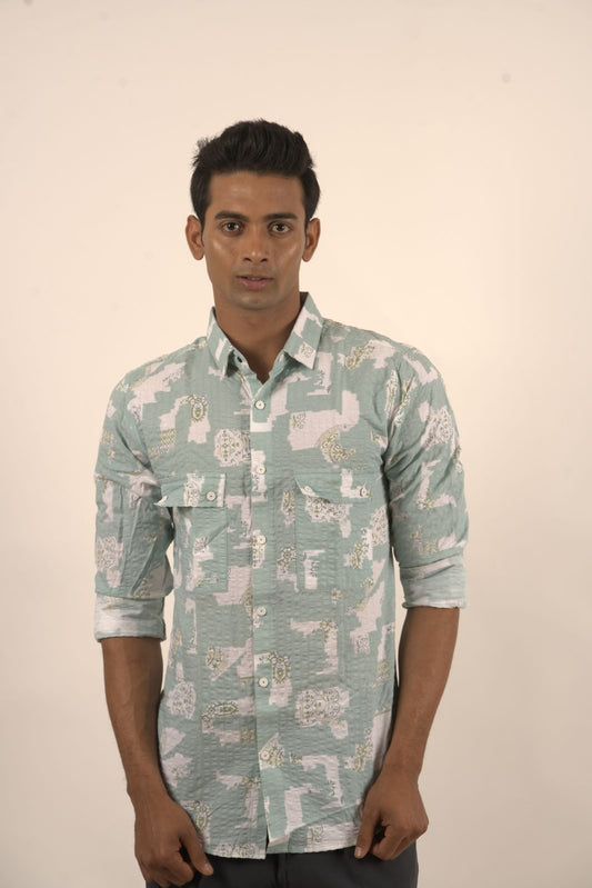 Popcorn Light Weight Casual Green Shirt