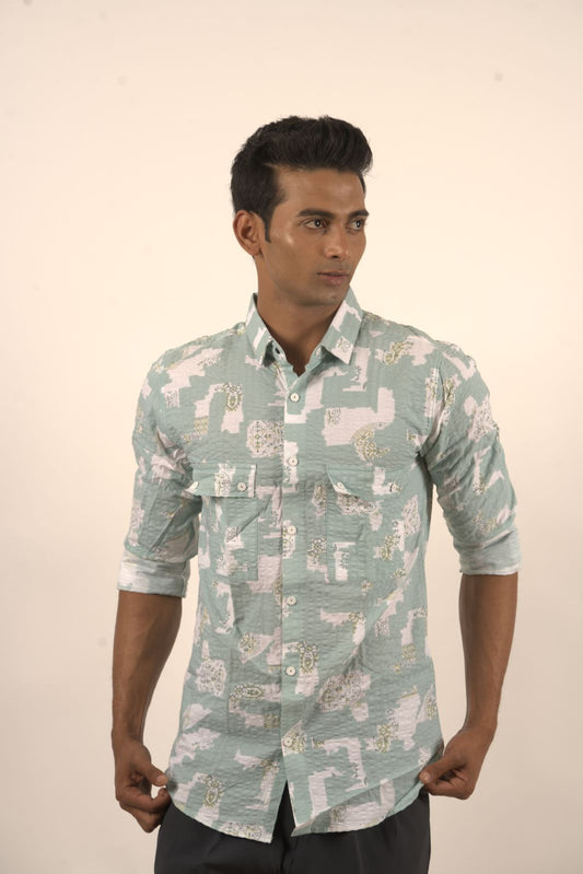 Popcorn Light Weight Casual Green Shirt