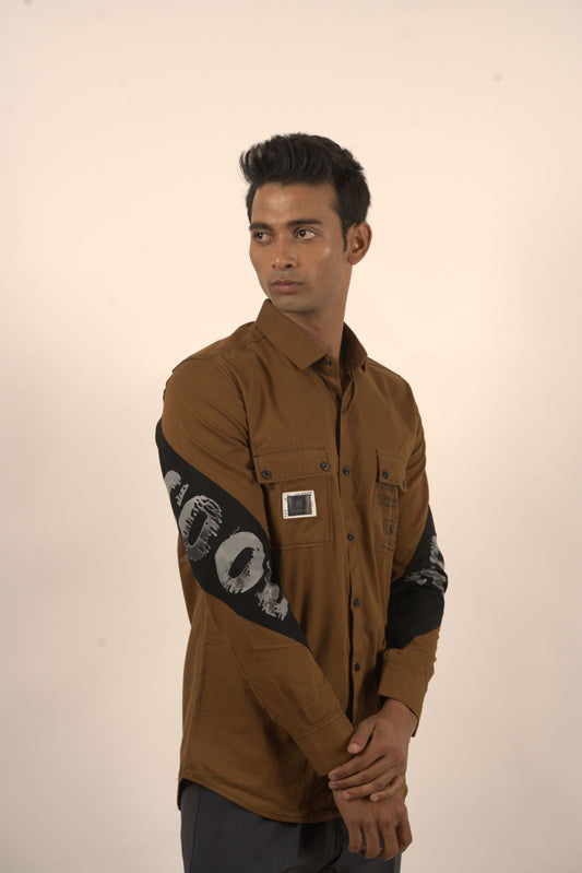 Brown Cotton Designer Semi Formal Shirt