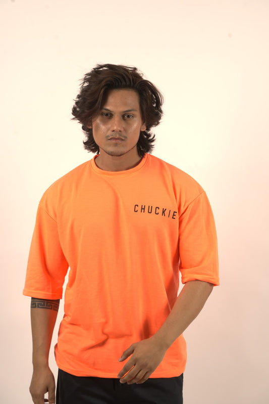 Neon Orange Backprint Dropshoulder Tshirt