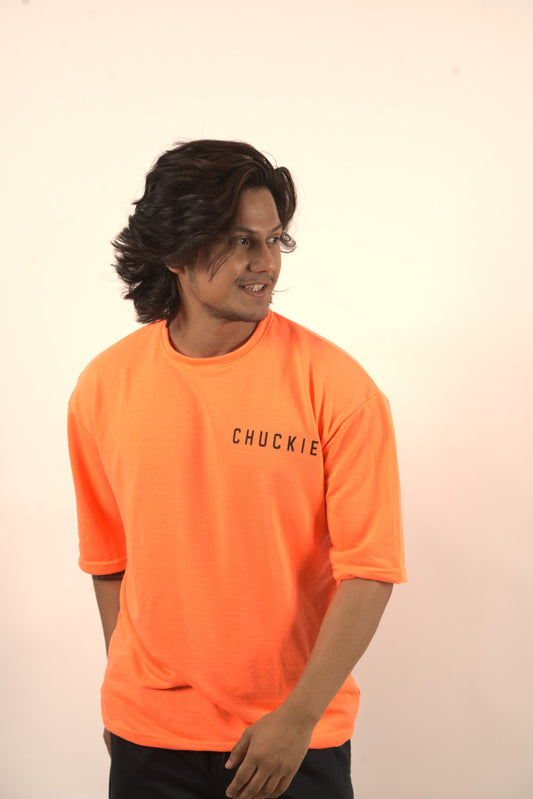 Neon Orange Backprint Dropshoulder Tshirt