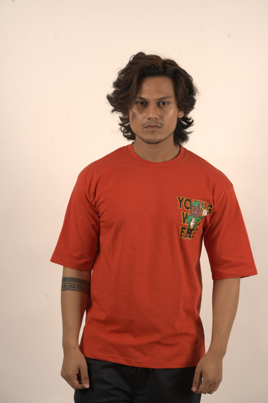 Rust Orange Backprint Dropshoulder Tshirt