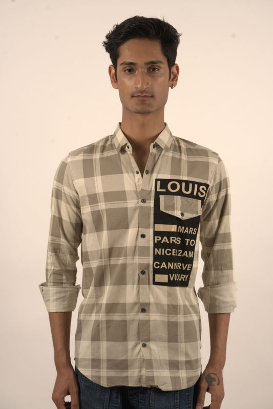 Cotton Check Cream Designer Shirt