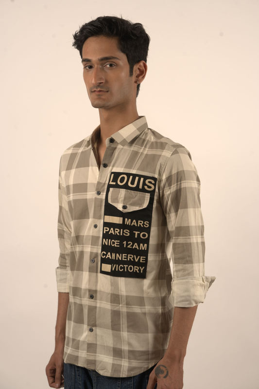 Cotton Check Cream Designer Shirt