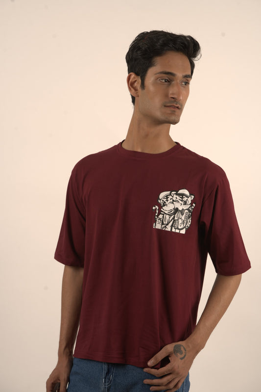 Maroon Backprint Oversized Tshirt