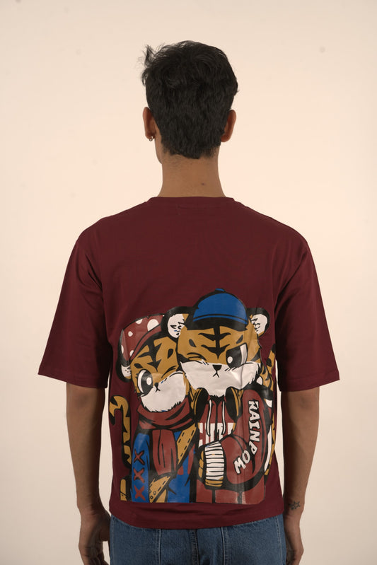 Maroon Backprint Oversized Tshirt