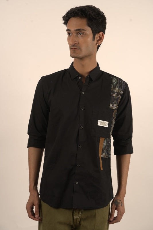 Chest Patch Black Semiformal Shirt