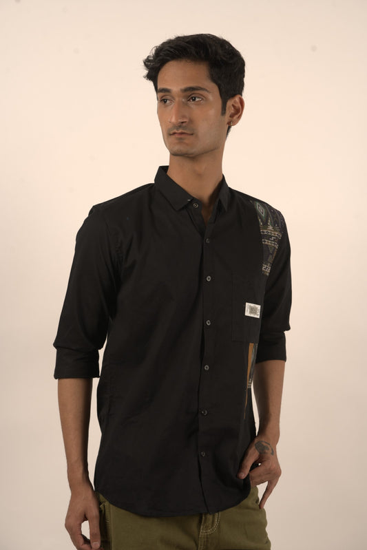 Chest Patch Black Semiformal Shirt