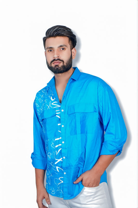 Royal Blue Back Print Oversized Shirt