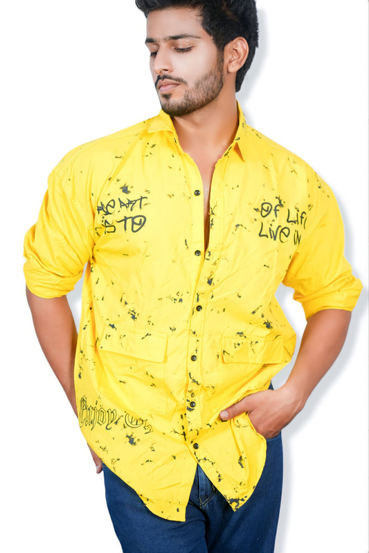 Yellow Printed Oversized Shirt