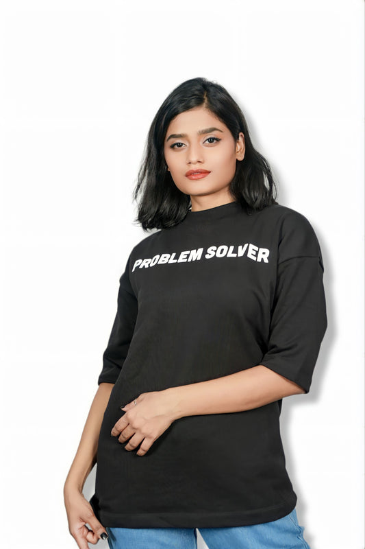 Black Backprint Downshoulder Tshirt