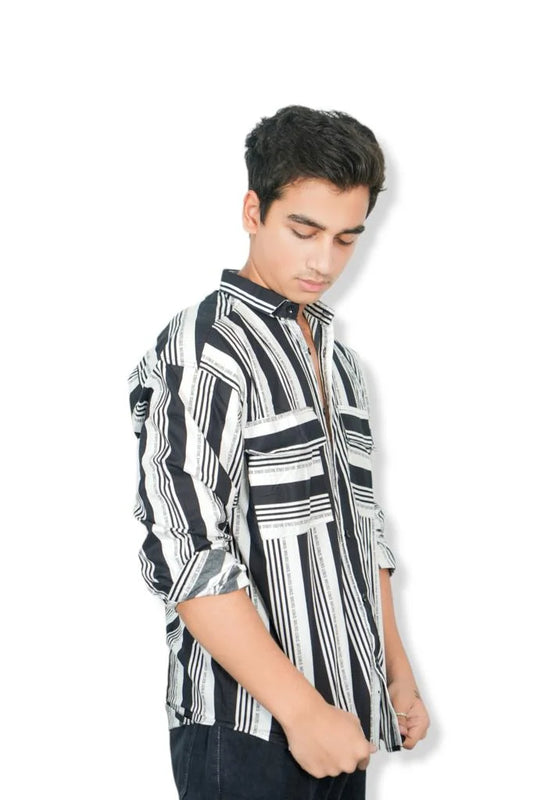 White Black Sexy Stripes Drop Double Pocket Shirt