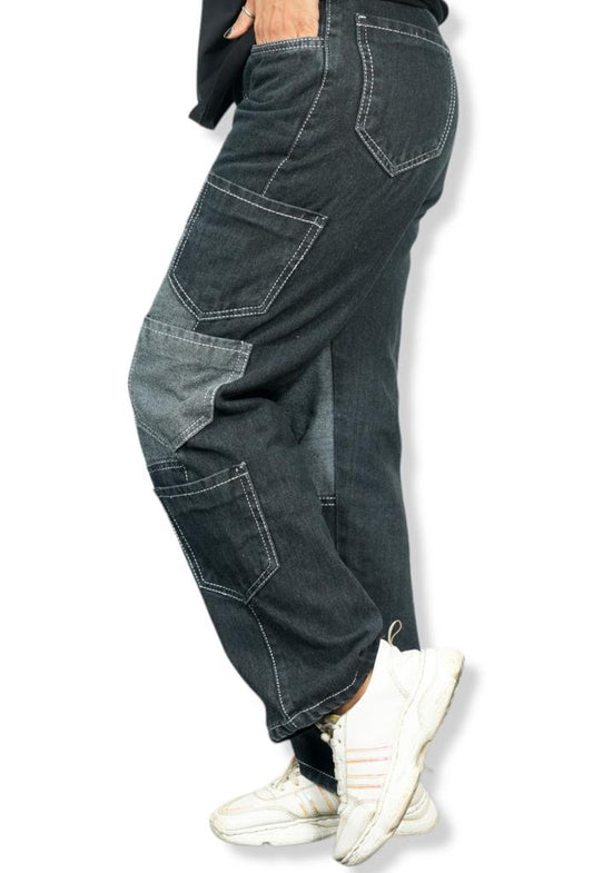 Trendy Baggy Fit Denim Patchstyle Unisex Cargo Pants