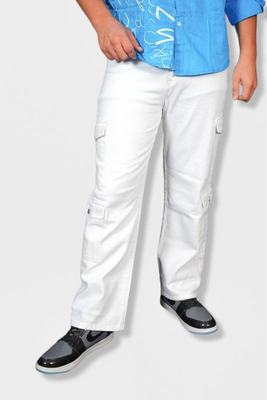 Royal White 8 Pockets Cargo Denims