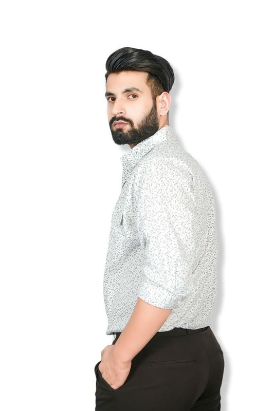 Semi Formal White Printed Shirt With Pocket