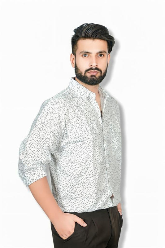 Semi Formal White Printed Shirt With Pocket